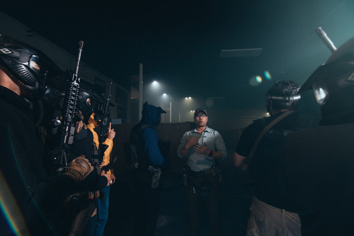 Students in low light during a 2 Alpha Training Group close quarters battle course.
